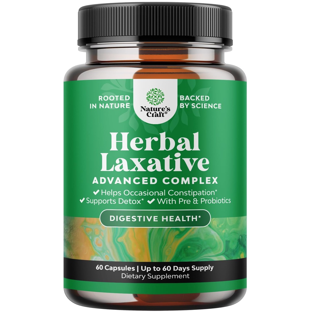 Capsule lassativi a base di erbe con Probiotici – Lassativi naturali per la costipazione con Senna Leaf, Psyllium, Aloe Vera – Pulitura del colon per le donne e gli uomini - Detox per Gut Health & Weight Management – 60 Ct