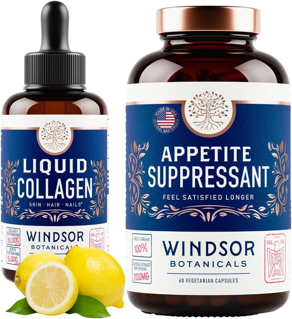 WINDSOR BOTANICALS Liquid Collagen e Appetite Suppressant Beauty and Wellness Bundle