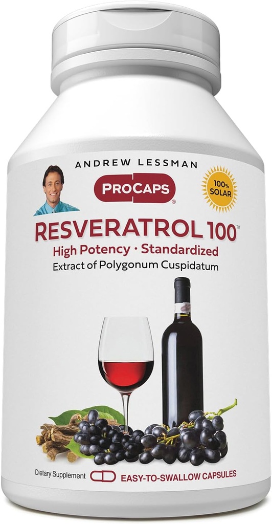 ANDREW LESSMAN Resveratrolo-100mg - 30 Capsules - Beneficial del Vino Rosso, Naturally Occurring Antiossidante, Senza Alcol. Additivo gratuito