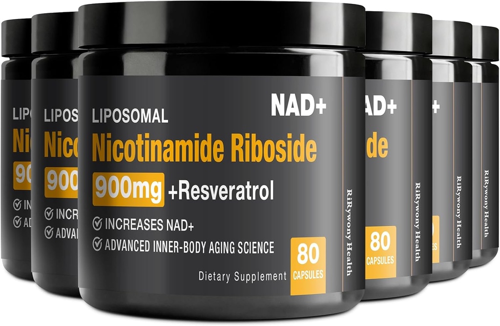 NAD Supplemento - NAD+ con Nicotinamide Riboside (NR) e Resveratrolo Quercetin 900mg Pure Organic NAD Plus per la riparazione cellulare Funzione sana del cervello di invecchiamento, 80 capsule (pacchetto di 6)
