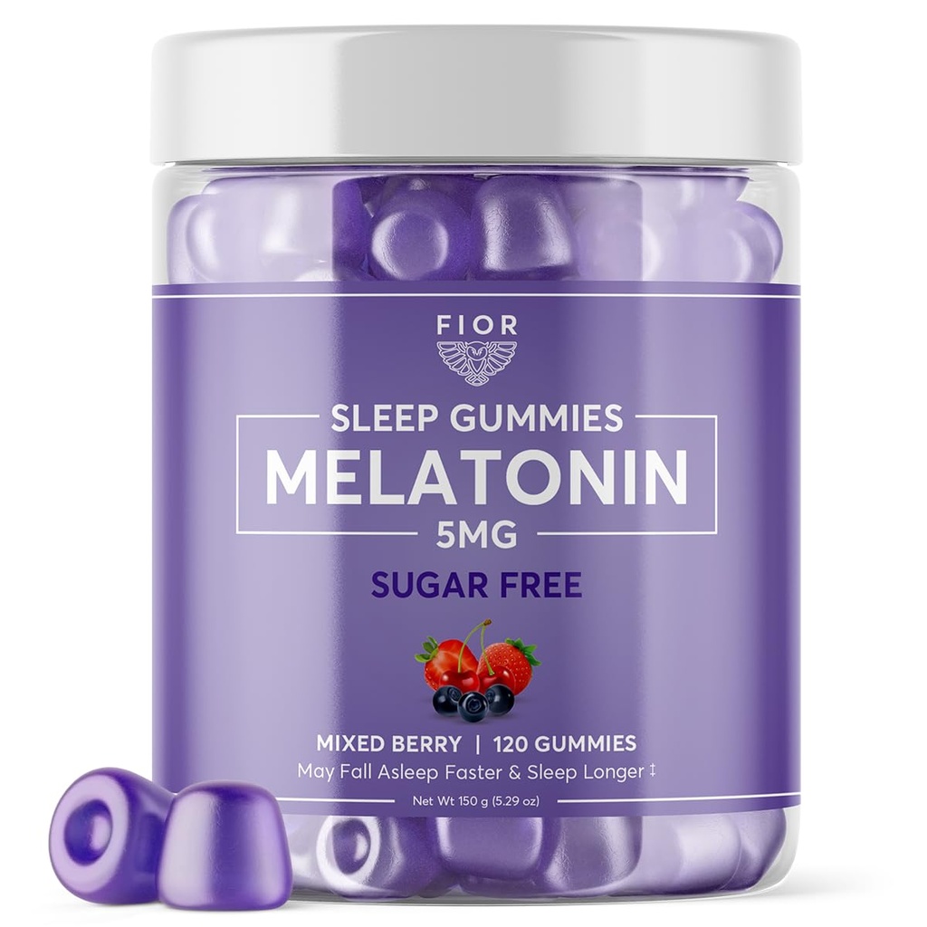 FIOR Sugar Free 120-Count Sleep Aid & Calm Gummies, Melatonin Gummies Sleep Aids for Adults & Kids. Vitamine gommose per il sonno. Adulti & bambini Melatonin & L-teanina Gummies Natural Herbal Sleep Aid.