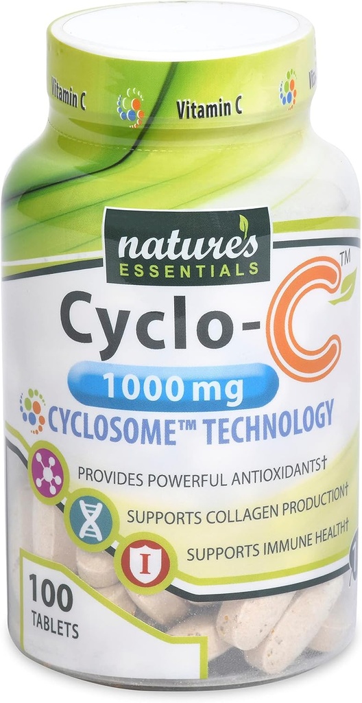 NATURE's ESSENTIALS Liposomal Vitamin C | Cyclo-C 1000mg | Bioflavonoidi + Cyclodextrin Maximum Absorption Formula | 3 Mese di alimentazione | Non-GMO | Gluten-Free | Vegetariano | Count (100)