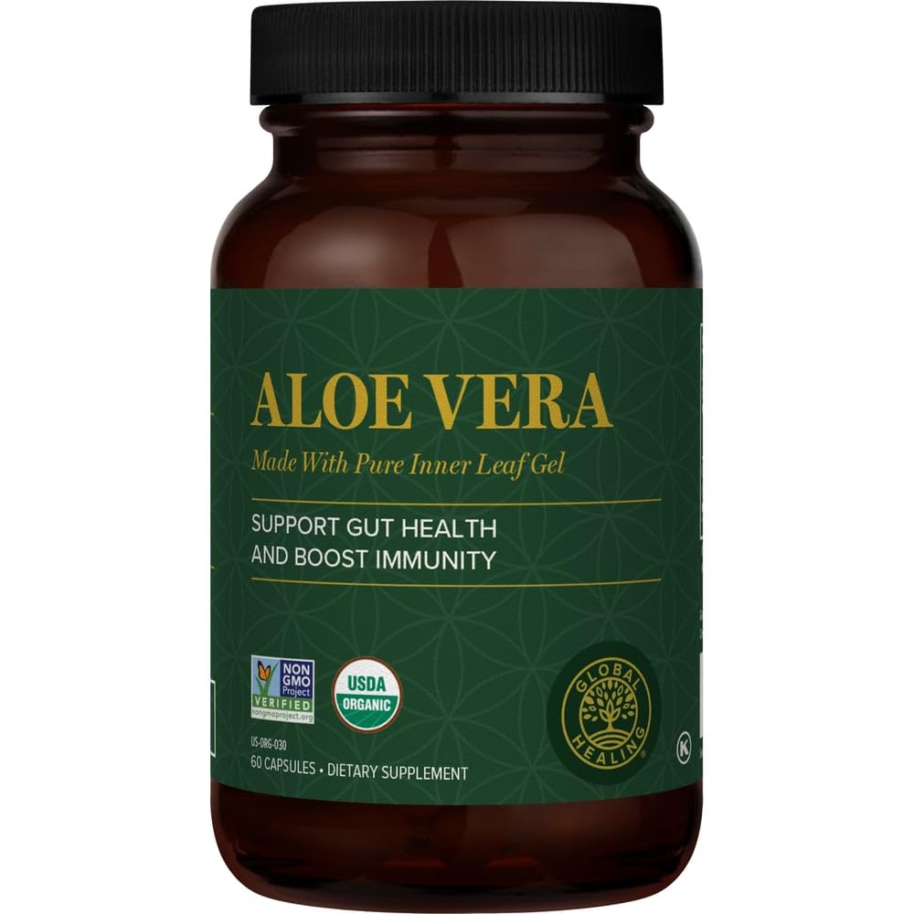 Global Healing Aloe Vera Bio-Active Organic Leaf Supplement - 200x Concentrate Formula con Alta Concentrazione di Acemannan - Aloin-Free - Gut Health & Immune Support - 60 Capsule