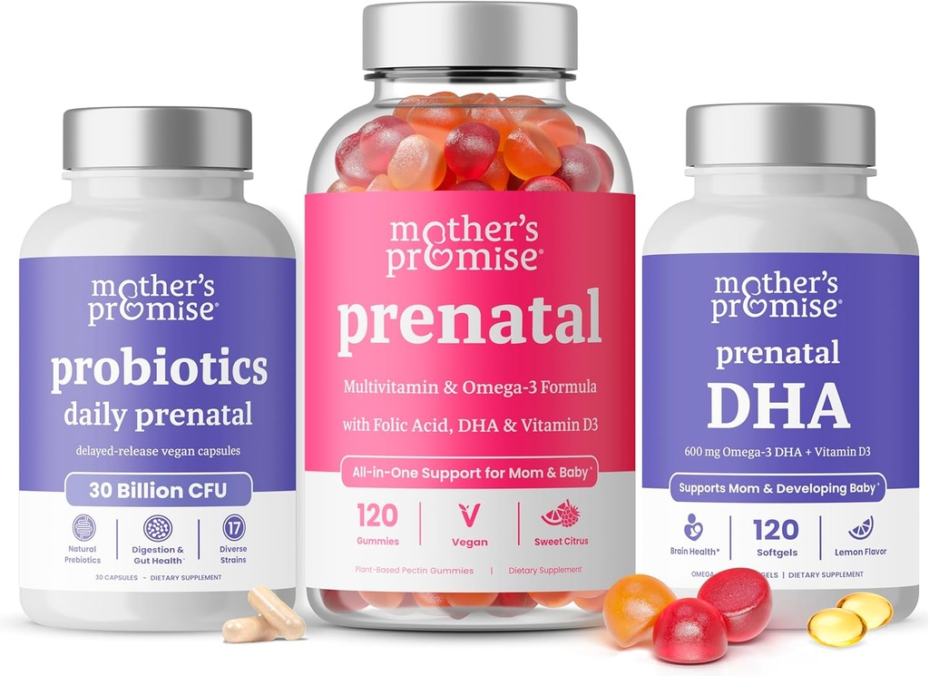 Promessa della madre Promessa Prenatale Vitamina Gummies + Prenatale DHA & Probiotici Prenatali Bundle