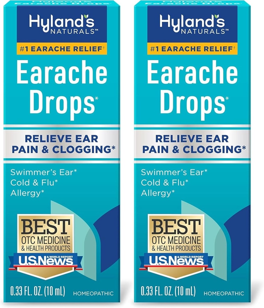 Gocce di Earache di Hyland, sollievo naturale dell'orecchio di Swimmer, freddo e fluido, sintomi di allergia, età 4 e superiore: (2 Pack)