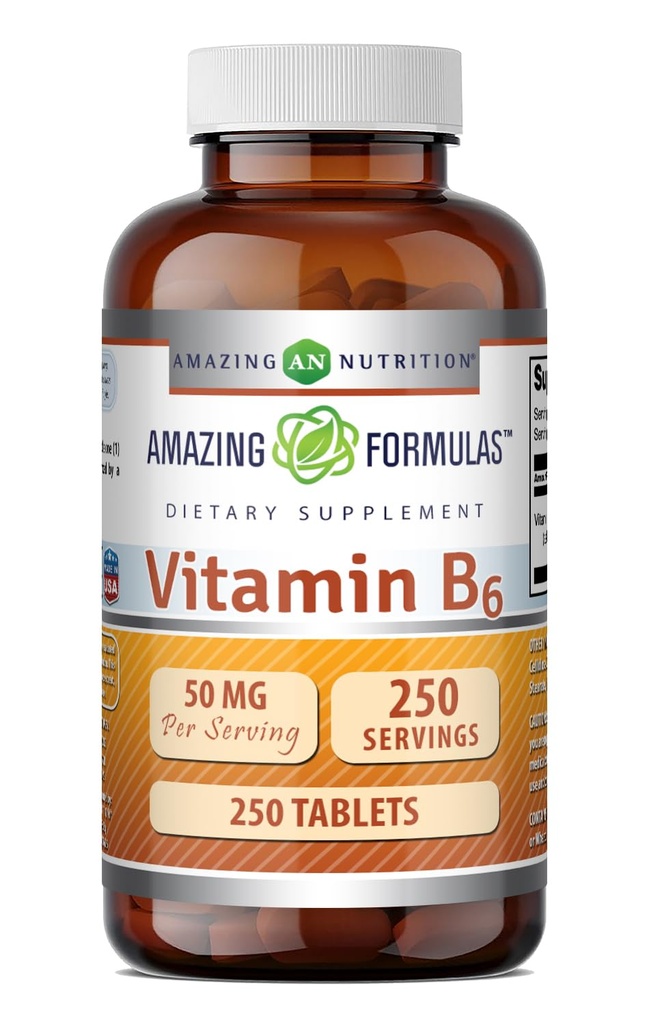 Stupefacente formula vitamina B6 Pyridoxine 50mg 250 compresse supplemento | Non OGM | Gluten Free | Made in USA