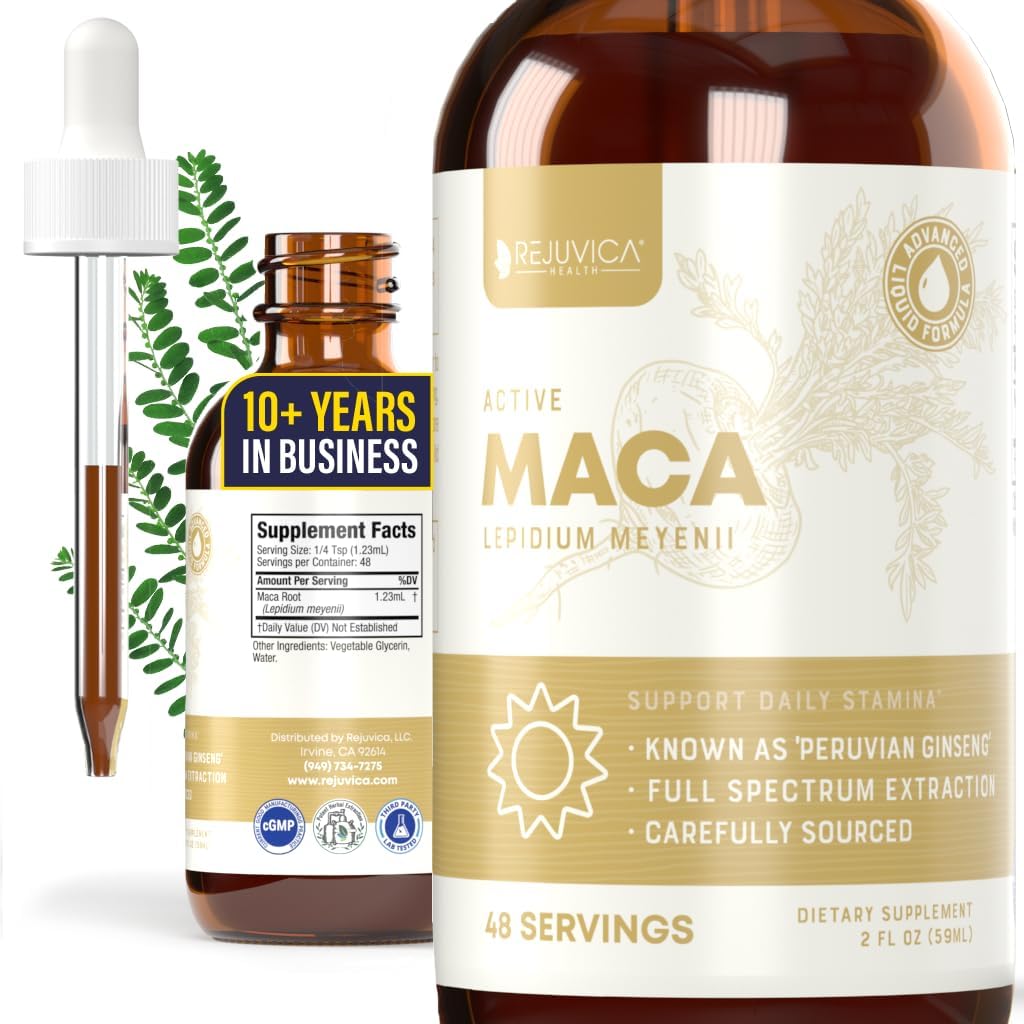 Rejuvica Health Active Maca - Advanced Maca Root Extract - Peruvian Ginseng - Liquid Delivery for Better Absorption - Supporta energia e vitalità