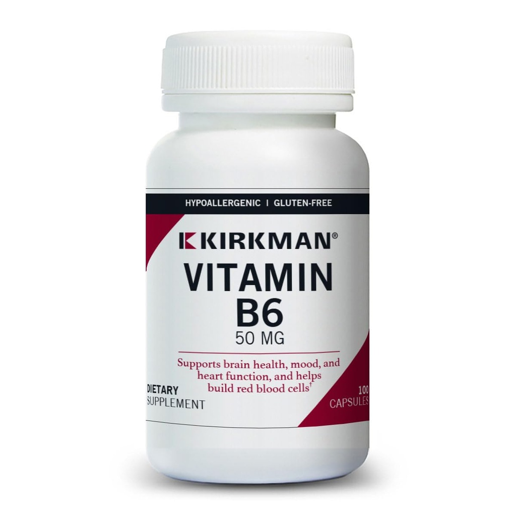 Kirkman Vitamina B-6 50 mg - Ipoallergenico - 100 Capsule Vegetariani - Gluten/Casein Free