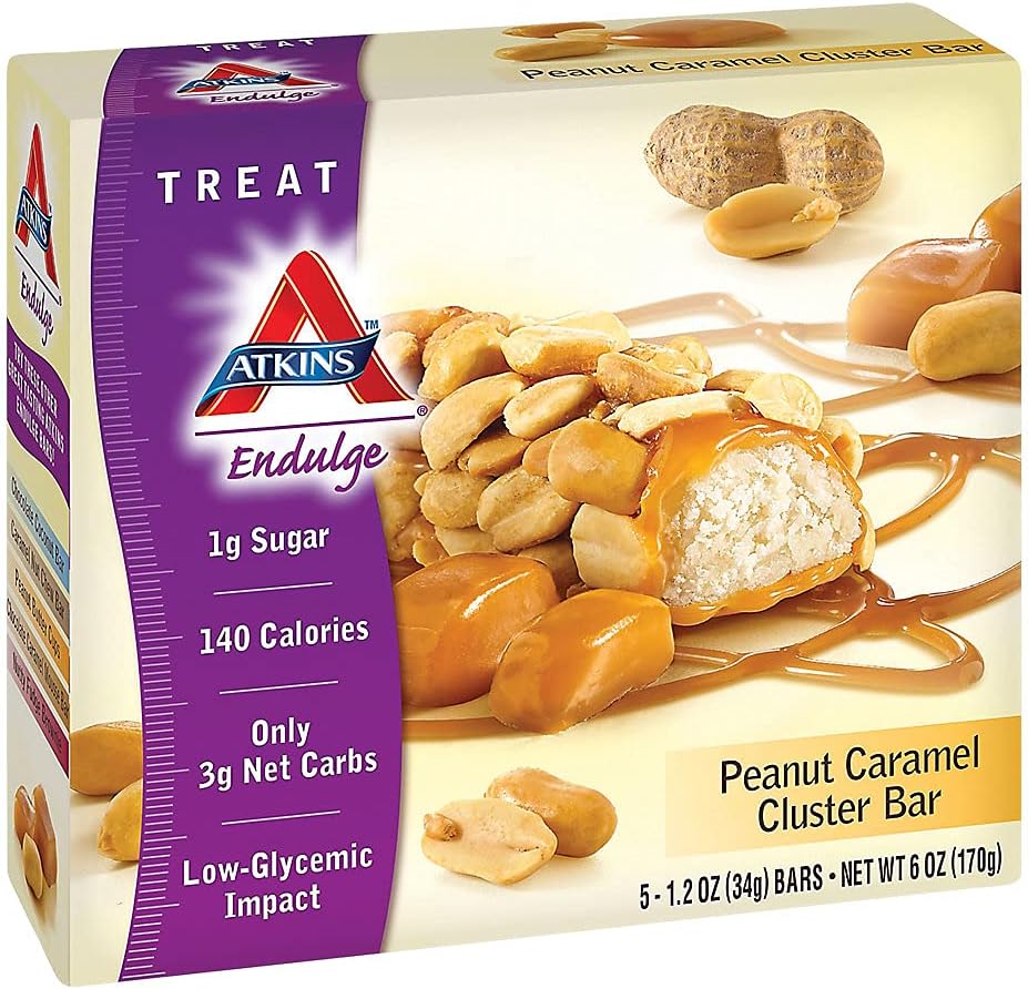 Atkins Arachidi Caramel Cluster Bar, Dessert Favorite, High in Fiber, 3g Net Carb, 1g Sugar