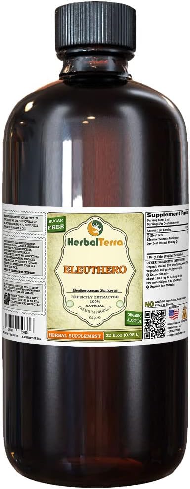 Eleuthero (Eleutherococcus Senticosus) Tincture, Dried Leaves Liquid Extract (Nome: HerbalTerra, Proudly Made in USA) 32 fl.oz (0.95 l)