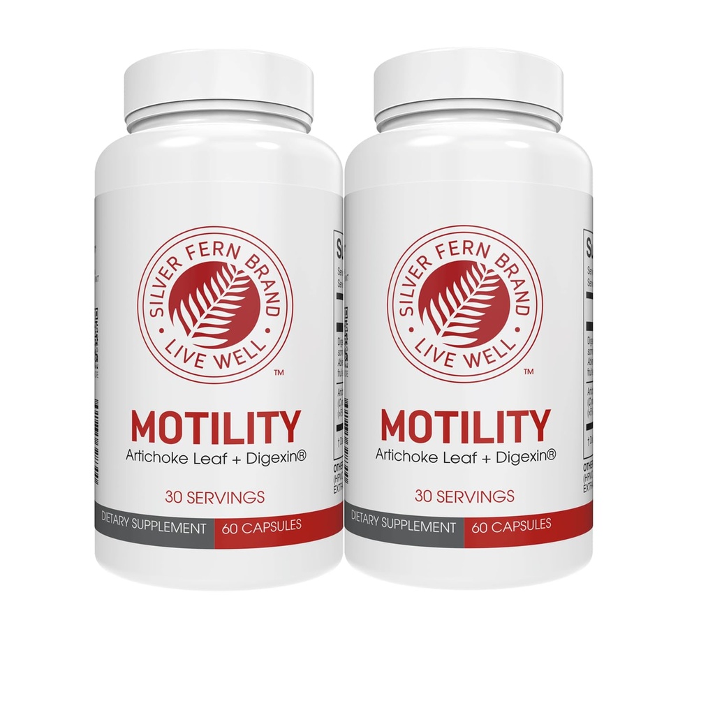 Silver Fern Brand Motility- costipazione non lassativa e Slow Motility Boost - 120 capsule, 60 giorni di alimentazione - contiene carciofo Foglia, Tender Okra Pods, & Ciliegia invernale
