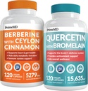 21-in-1 Berberina Supplemento con Ceylon Cinnamon Chromium, Bitter Melon e Estratto di tè verde (120 ct) & 28-in-1 Quercetina con supplemento Bromelain per il supporto della difesa immunitaria (120 ct)