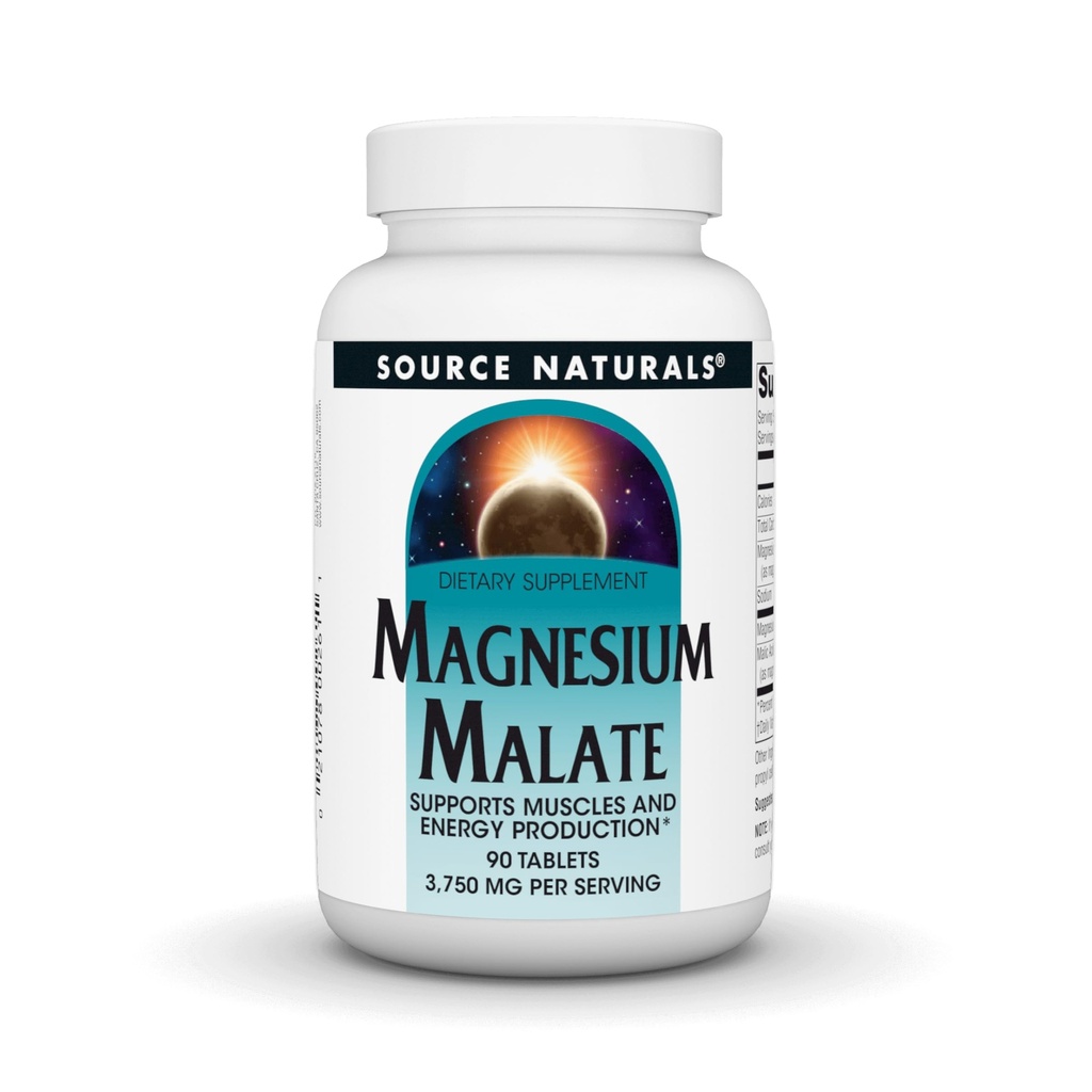 Fonte Naturals Magnesio Malato, Supporta i muscoli e la produzione di energia*, Non OGM, Integratore di Magnesio Per vegetariani, 3,750 MG per porzione - 90 compresse