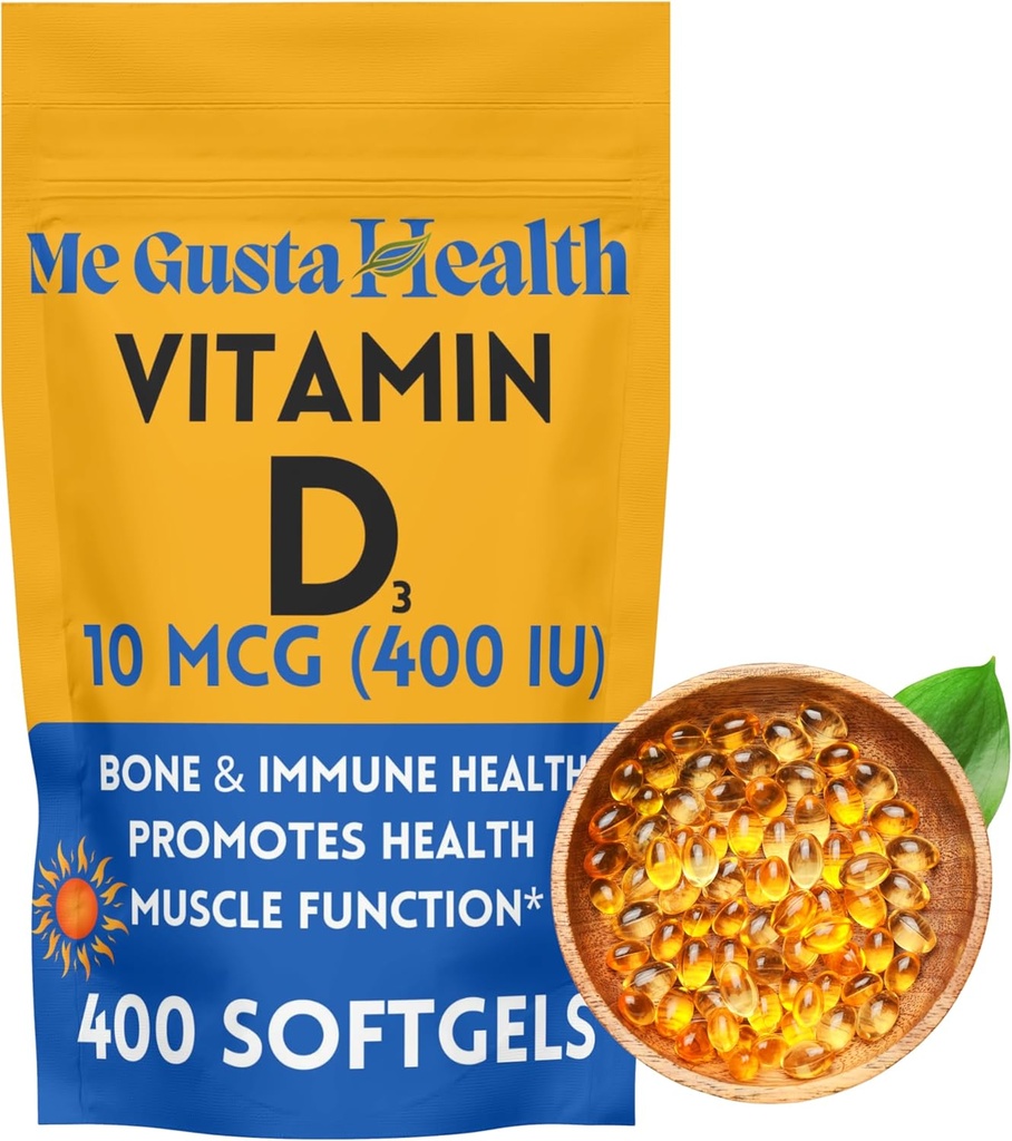 D3 10 mcg (400 IU) 400 Softgels | Supplemento di vitamina D3 | Vitamina D3 Softgels | Essenziale per l'assorbimento del calcio | Supplemento dietetico per Bone, denti, muscolo e supporto sanitario immunitario