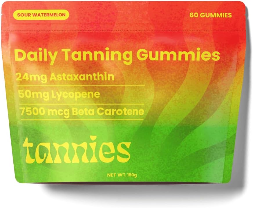 Tanning Gummies | Natural Tanning Supplement con Astaxanthin, Lycopene & Beta Carotene | Vegan, Non-GMO | Melanina Boost per la pelle radiosa | Alimentazione di 30 giorni per la salute della pelle & Glow