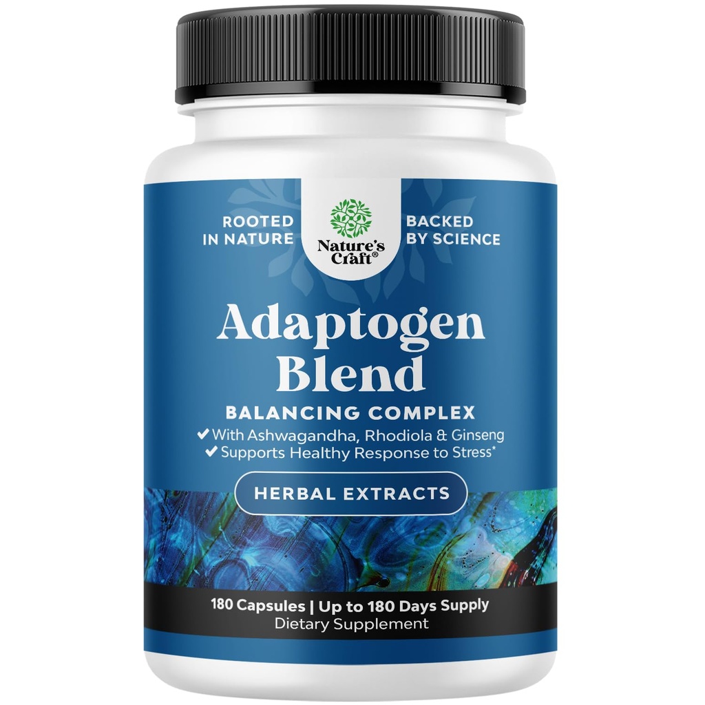 Herbal Adaptogen Mood Support Supplemento - calmante Adaptogens Supplemento per Stress & Cortisol Management con Ashwagandha Rhodiola Rosea & Maca Root - Vegan Non GMO & Daytime Friendly -180ct