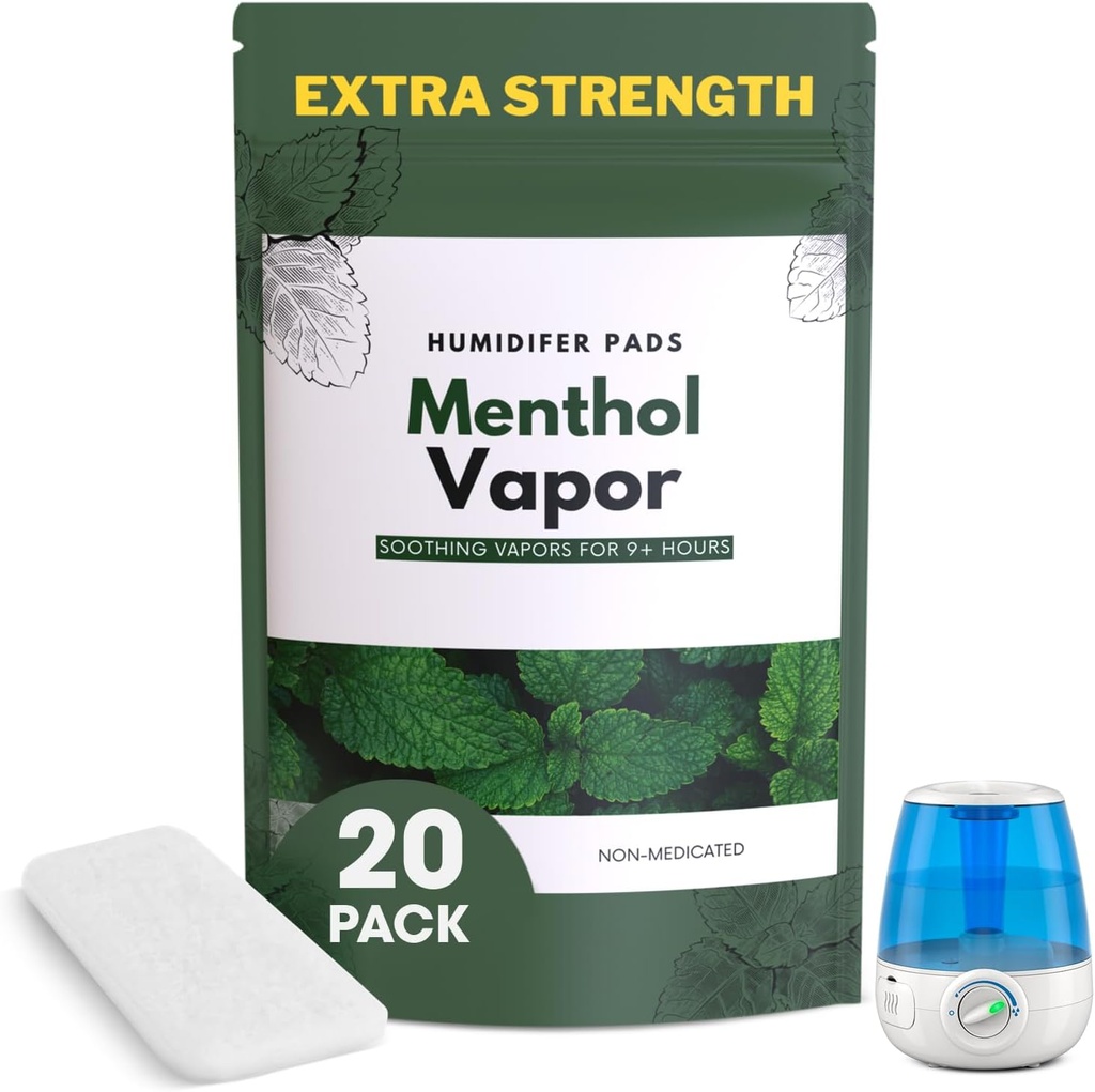 Extra Forza [20 Pack] Menthol Eucalyptus Humidifier Pads - Universal Vapor Pads for All Vks, Crane, Altri modelli - Vapopads Sostituzione - Vaporizzatori Natural Waterless Pads - Cold/Flu Sintomi
