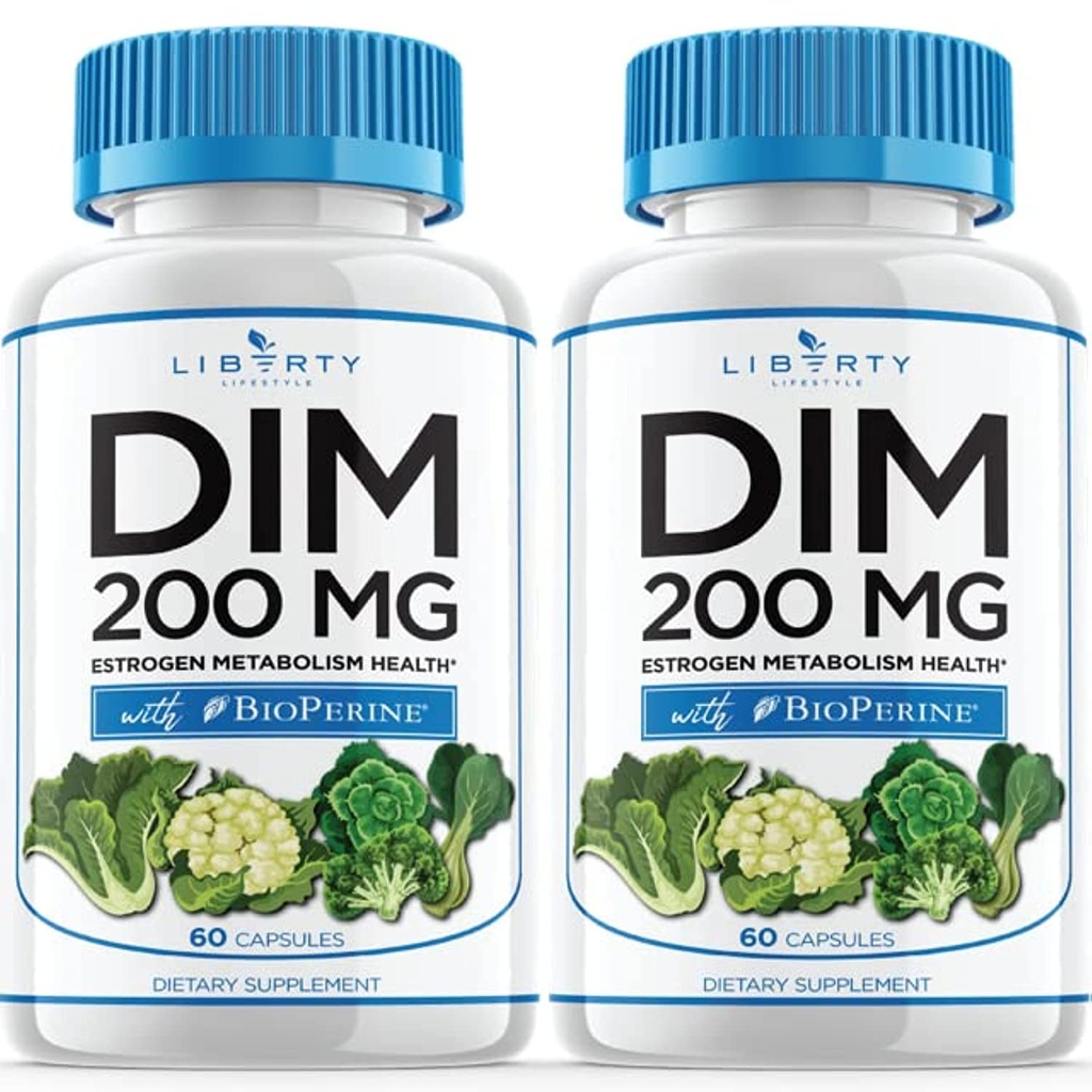 Supplemento DIM 200mg - DIM Diindolylmethane Plus BioPerine - Estrogen Balance, Rilievo di menopausa di ormone, Trattamento dell'acne, Vegan - 120 Conte