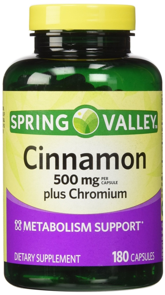 Valle di primavera - Cannella 500mg Plus Chromium, Twin Pack, 2 bottiglie di 180 capsule