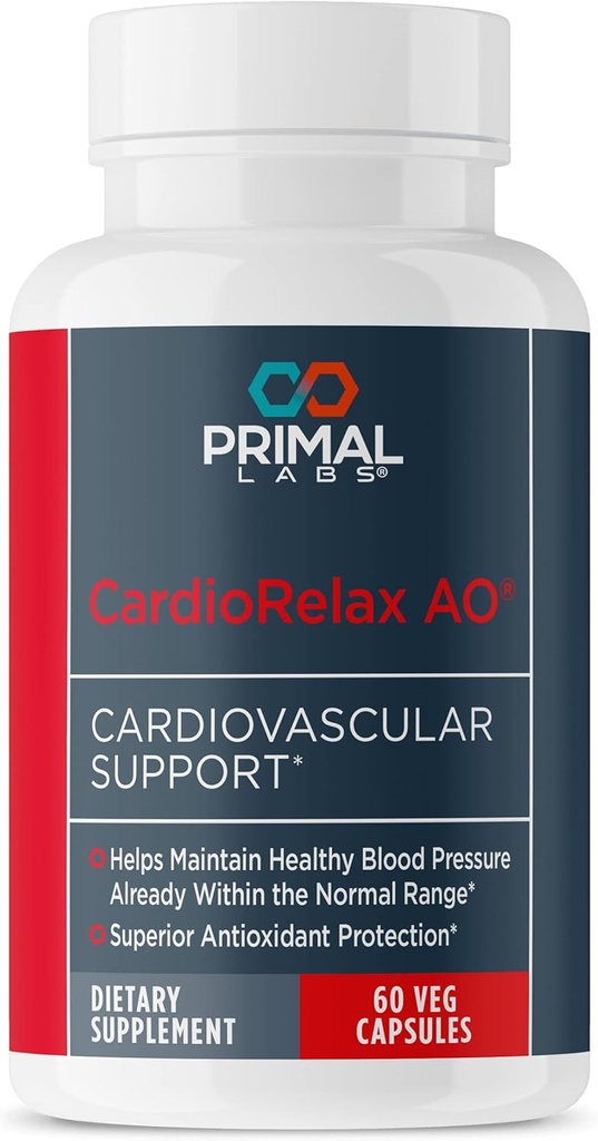 Primal Health CardioRelax AO - Coenzyme Q10 Formula, Bioperine + Olive Leaf Extract - 60 Capsule