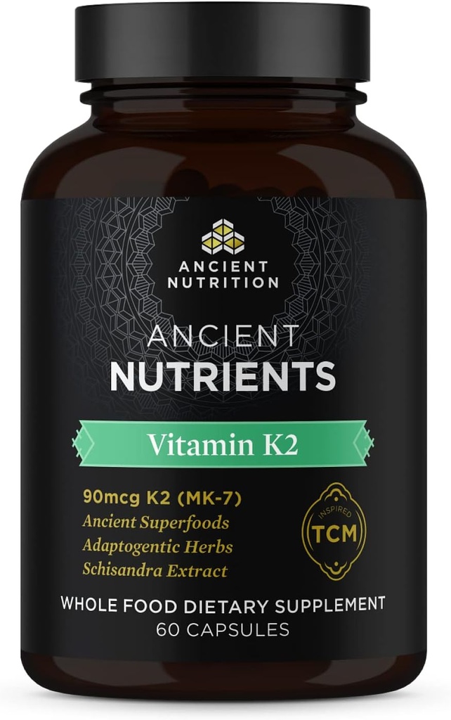 Antica vitamina K2 Supplemento, K2-90mcg K2, Erbe adaptogene, Attivato enzima, Supporta la funzione cardiovascolare, Paleo & Keto Friendly, 60 capsule