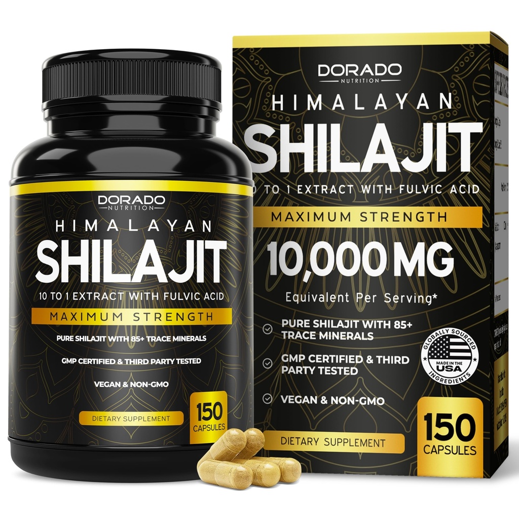 Capsule Shilajit con 85+ Minerali Trace (alimentazione di 75 giorni, 1000 mg di estratto per porzione) Shilajit Himalayan per uomini e donne con acido Fulvico - Supplemento di terze parti testato, Non OGM, Vegan & USA Made