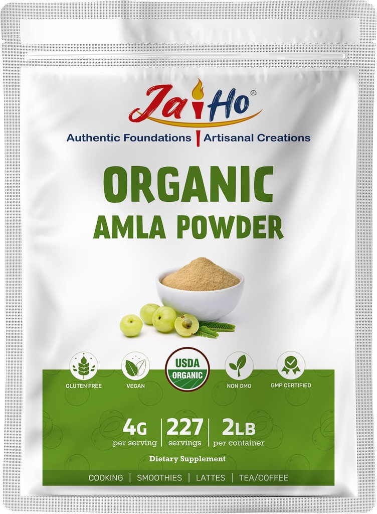 Jai Ho Organic Amla Berry Powder (Amalaki), 2 LB - Ricco in Antiossidante Vitamina C | Supporta ImmunityGluten Free, Vegan, Non-OGM - Sacchetto di chiusura a cerniera rivestibile