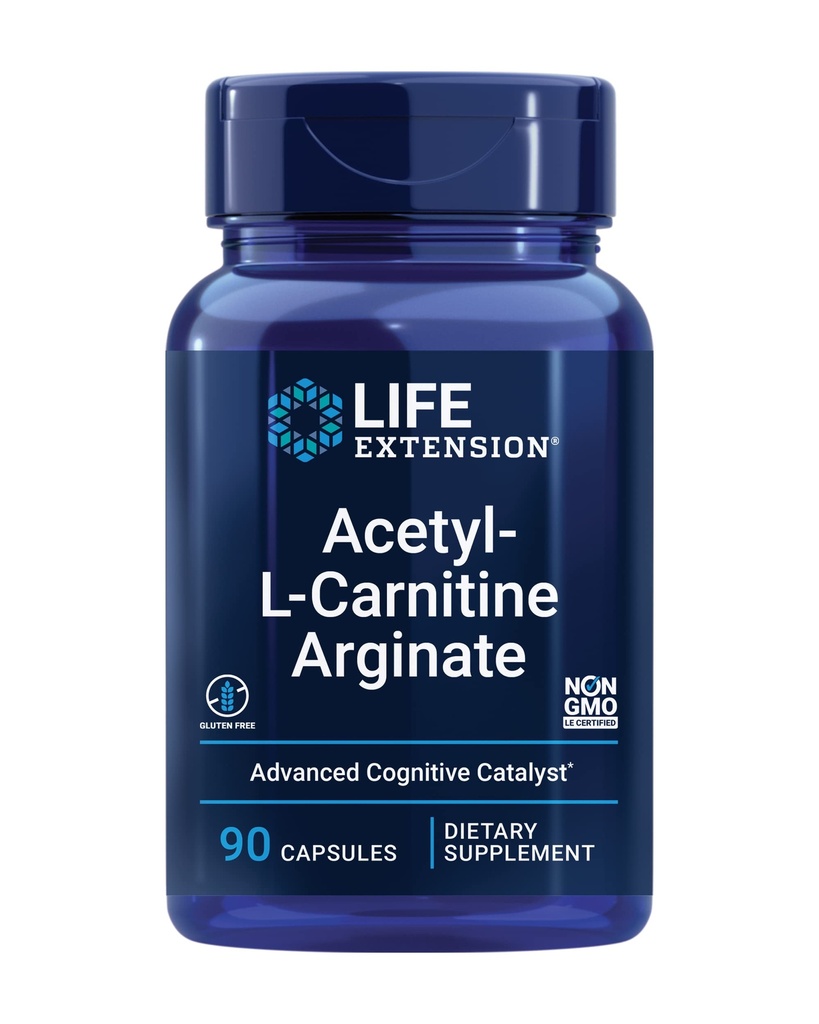 Estensione della vita Acetil-L-Carnitina Arginate, Advanced Brain & Nerve Health, Supporto per l'energia cellulare, Senza glutine, Non OGM, 90 capsule