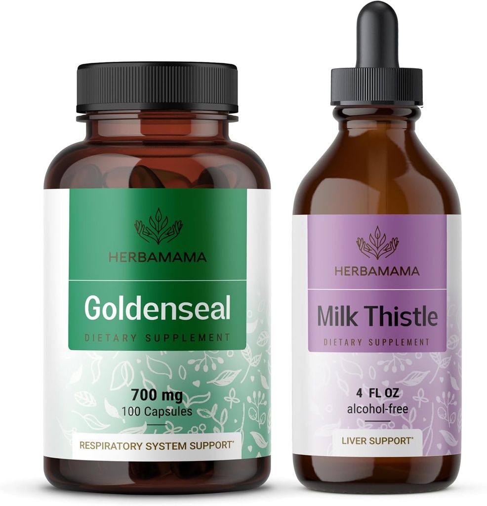 HERBAMAMAMA Kit di cardatura dorata e latte - Bundle di 700 mg capsule di radice dorata e lattiera di cardo 2 fl oz - Vegan, Non-GMO, Sugar & Alcohol-Free - 2 Pack