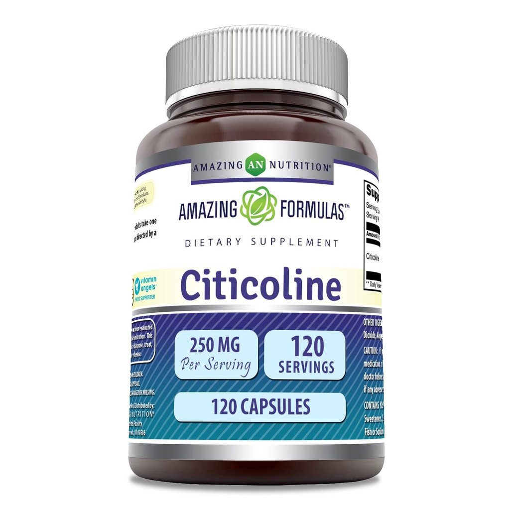 Incredibile Formulas Citicoline 250 mg | Capsule Supplemento | Non OGM | Gluten Free | Made in USA (120 Count)