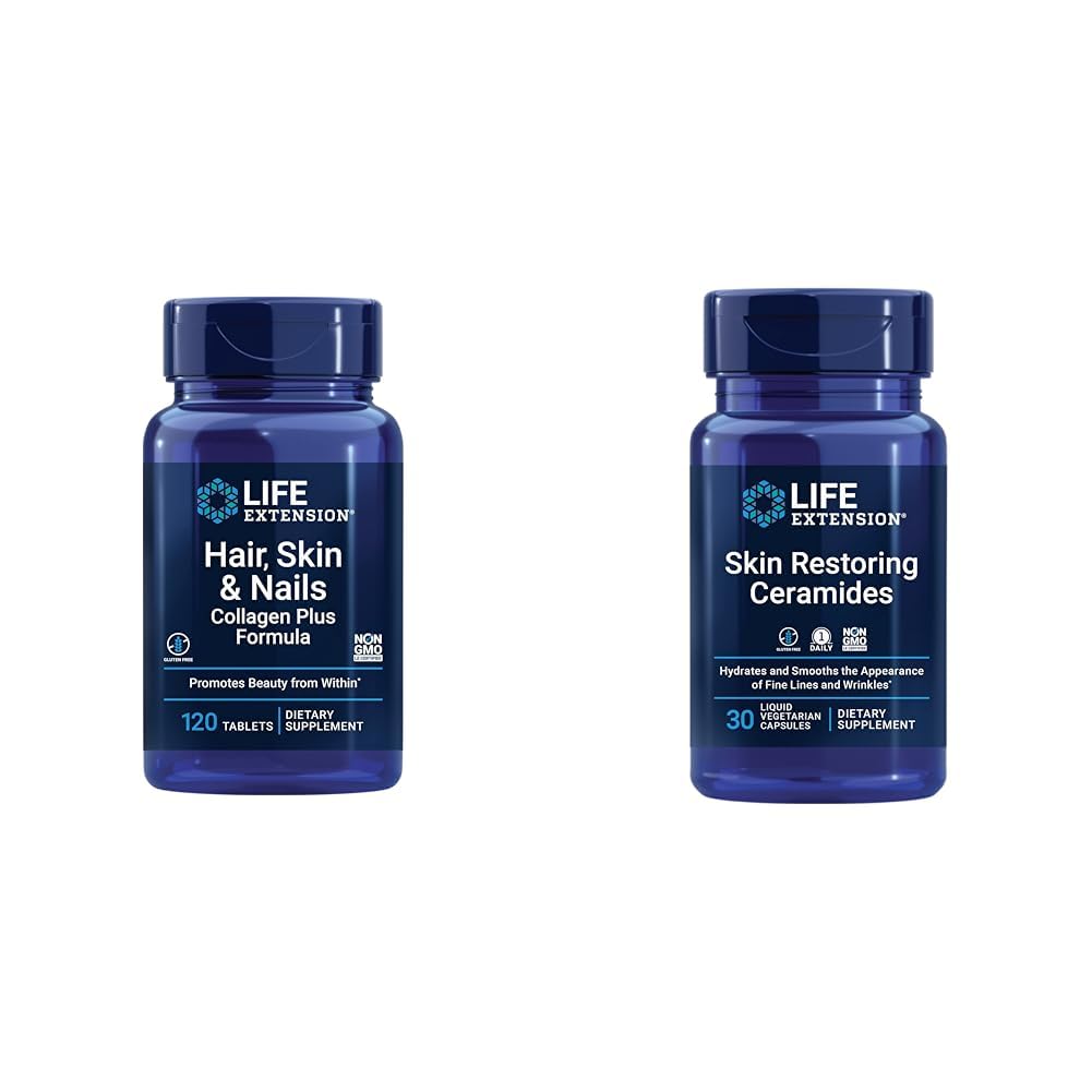 Estensione di vita Capelli, Pelle & Nails Collagen Plus Formula 120 Conte &amp; Ristorazione della pelle Ceramides 30 capsule vegetariane liquide