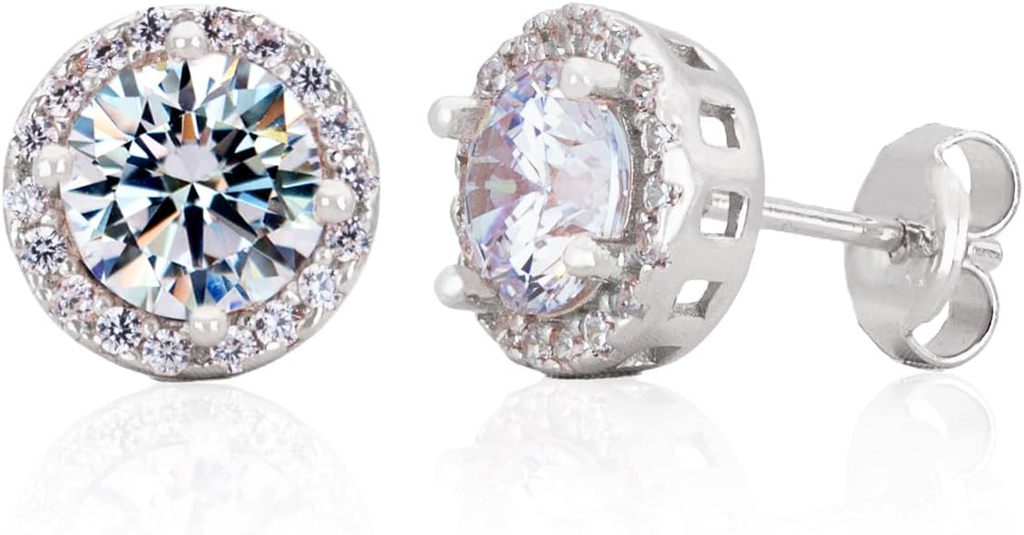 Sterling Silver Artigianato Zircon Gemstone Halo 9mm Stud orecchini