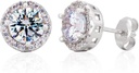 Sterling Silver Artigianato Zircon Gemstone Halo 9mm Stud orecchini