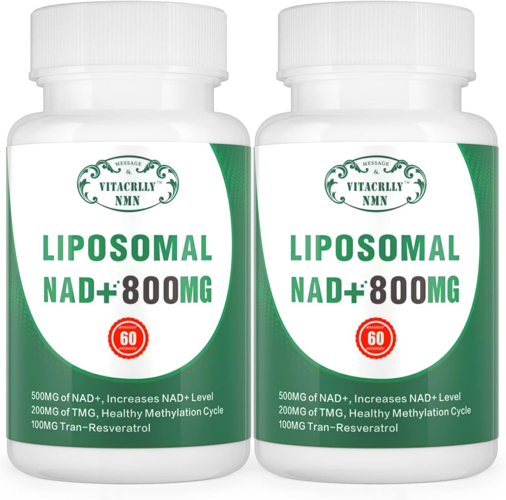 NAD+ Supplemento Liposomal NAD+ Plus 800MG Nicotinamide Riboside alternativa per l'energia cellulare, l'invecchiamento sano e la riparazione del muscolo 120 capsule(Pack of 2)