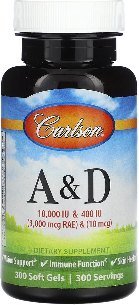 Carlson Labs Vitamina A e D, 10000/400 IU, 300 Softgels