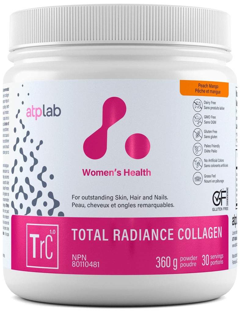 ATP LAB Total Radiance Collagen - Peach Mango Flavor, 360g - Peptidi di collagene Polvere per le donne - Integratore di proteine di collagene idrolizzato con biotina