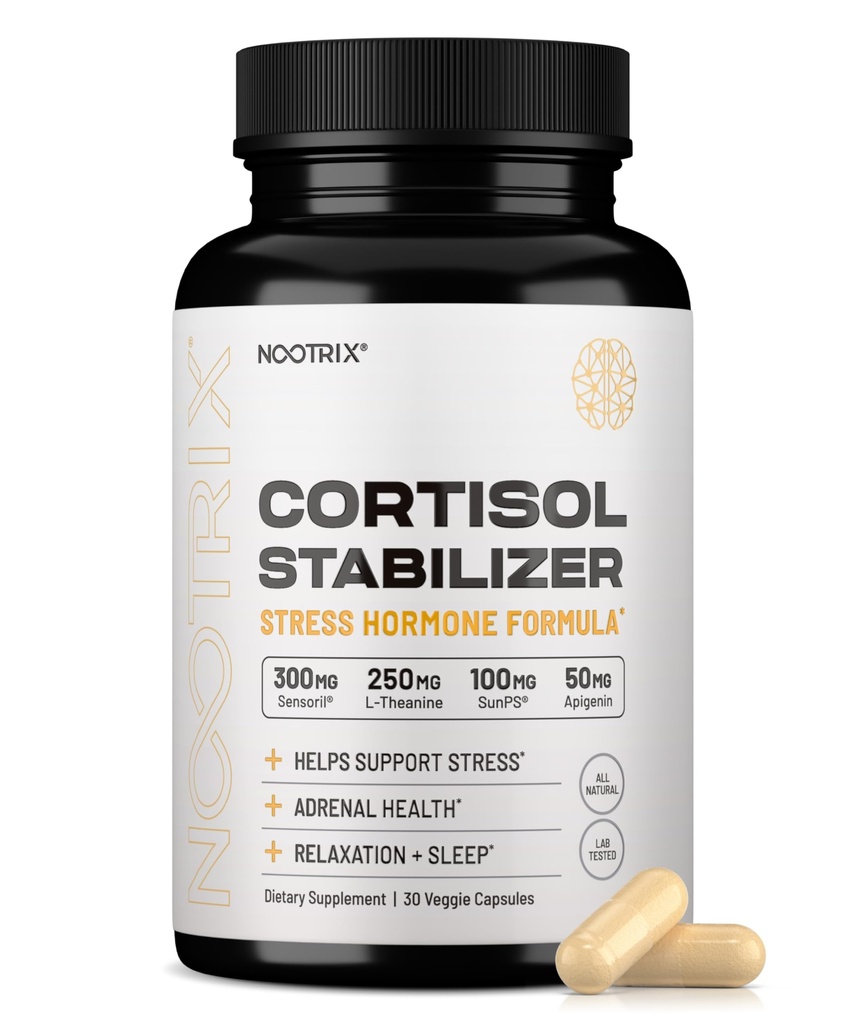 Nootrix Cortisol Manager & Stabilizzatore Supplemento | Supporta sonno profondo, Relax, salute surrenale & Stress | 300mg Ashwagandha | L-teanina, Rhodiola Rosea Extract & Apigenin | 30 capsule