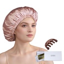 Bonnet di seta di gelso al 100% per le donne che dormono i capelli lunghi -Double Layer Sleep Cap - Bonnet di seta con elastico soggiorno sulla testa (Pink, Large)