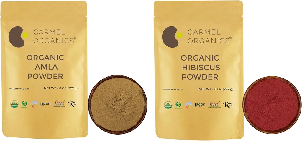 Combo di polvere di frutta di Amla organica e polvere di petali di Hibiscus (8 oncia ciascuno) | Organico certificato | Non OGM | Nessun Preservative Aggiunto