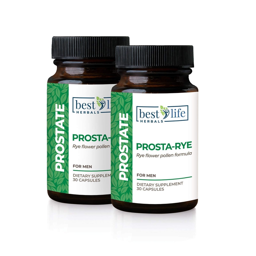 Best Life Herbals Prosta-Rye - Integratore naturale della prostata per gli uomini che esperiscono una prostata allargata, urinazione frequente, vescica iperattiva - 2 bottiglie, 60 capsule