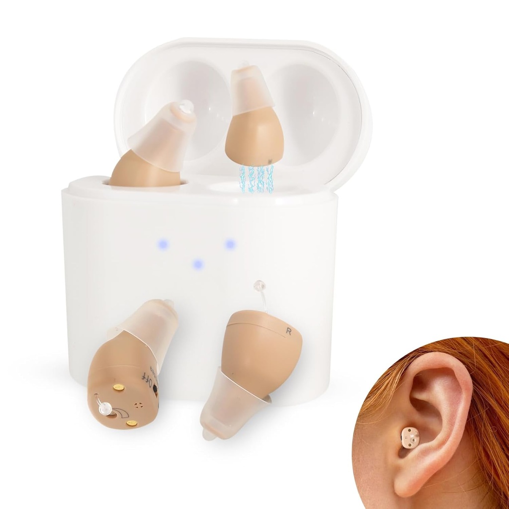 BEVI Hearing Aids for Adults Seniors with Charging Case, OTC Hearing Aids ricaricabile per gli anziani adulti ricaricabile con rumore cancellante, acustico invisibile, 1 coppia