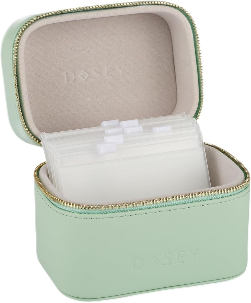 SAGE Dosey Travel Pill Case & Easy-Slide Pouches - Vegan Leather Daily Pill Organizer with 7 Airtight Pockets for Medicine Storage & Protection - Elegante organizzatore di farmaci