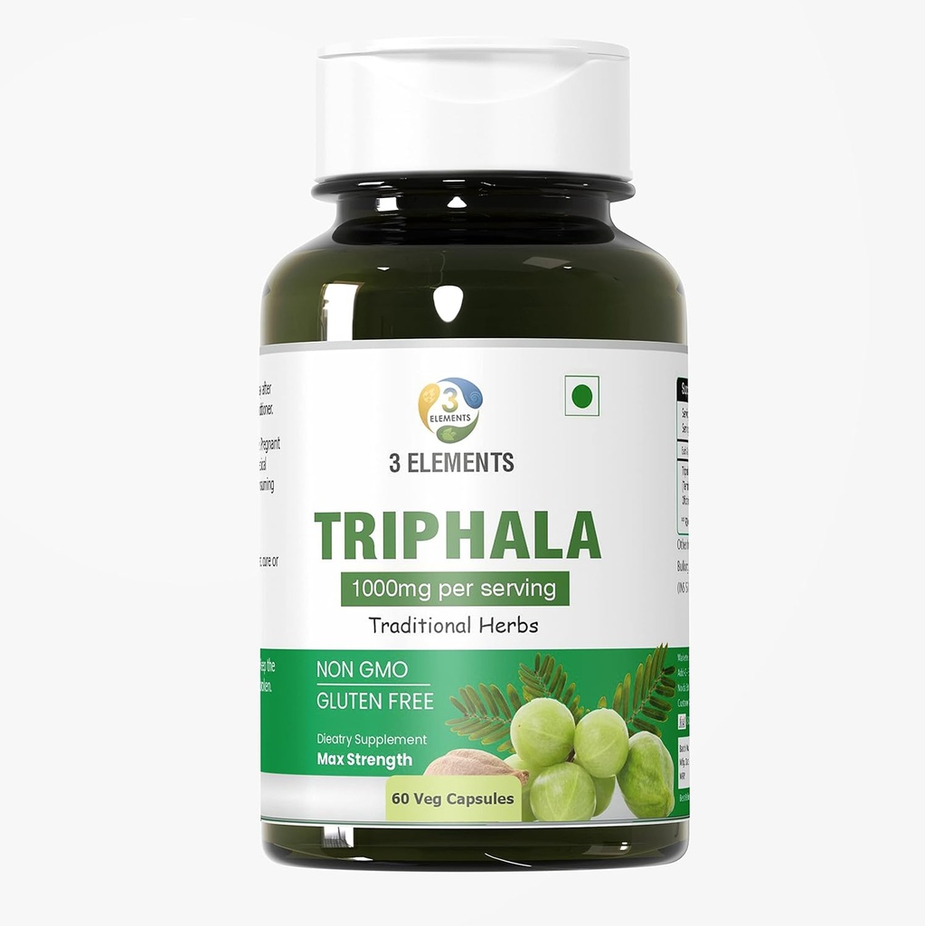 3elements Triphala 1000mg I 60 capsule per disintossicazione giornaliera, pulizia, & ringiovanimento, digestione & Colon supporto, supporto del sistema immunitario, adaptogen, nutriente Dense, Vegan, senza glutine