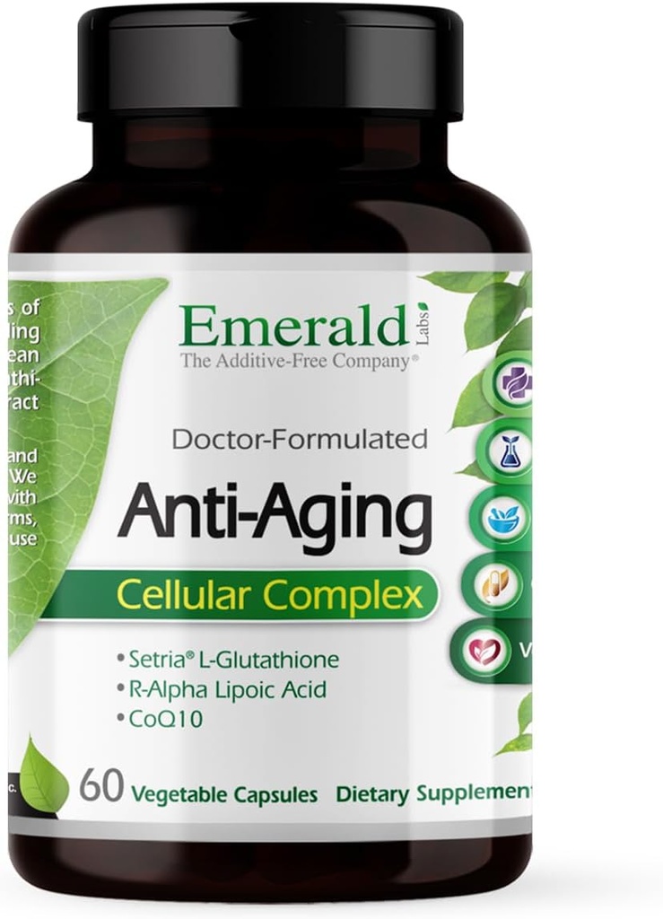 Emerald Labs Anti-Aging Cellular Complex - Supporta l'invecchiamento sano e la salute del fegato con Setria L-Glutathione, CoQ10, R-Alpha Lipoic Acid, Resveratrol & More - 60 capsule vegetali (30-Day Supply)