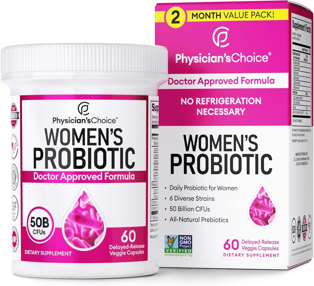 Probiotici 50 miliardi di capsule CFU, supplemento probiotico per le donne con 50 miliardi di CFU Plus ingredienti clinicamente provati, 60 Ct.
