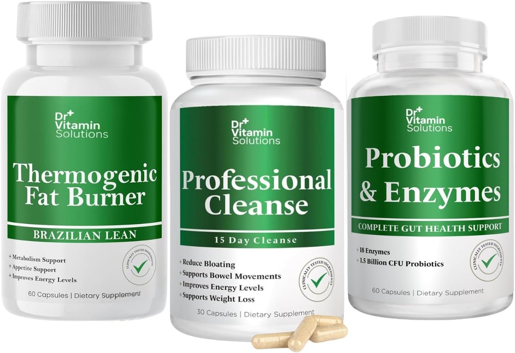 DR VITAMINA SOLUZIONI Bruciatore grasso termogenico & Professional Detox Cleanse Bundle - 15 giorni pulizia per la gestione del peso, salute del fegato, e Bloating Relief - 240 caps