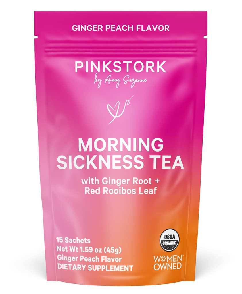 Pink Stork Organic Morning Sickness tè di gravidanza - tè caldo o freddo - bruciore di stomaco prenatale, indigestione e sostegno di costipazione - 1 ° gravidanza trimestre deve avere - Pesce di zenzero, 15 sacchetti