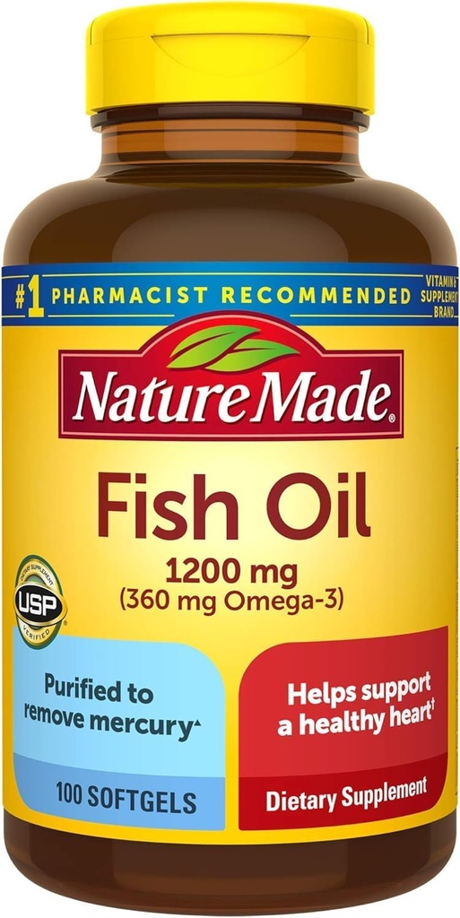 Olio di pesce 1200mg, 100 Softgels, olio di pesce Omega 3 supplemento per la salute del cuore