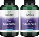 Swanson Zinc Gluconate - Supplemento minerale Promuovere la salute della prostata, la salute della visione, e il supporto immunitario - Modulo di glucosio per l'assorbimento ottimale - (250 capsule, 50 mg ogni) (2 pacchetto)