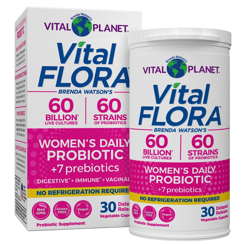 Vital Planet - Vital Flora Probiotici per le donne 60 miliardi di CFU, Diverse Strains, Daily Shelf Stable Probiotics con Prebiotici Organici, per il supporto vaginale, Immune e Salute Digestiva 30 capsule